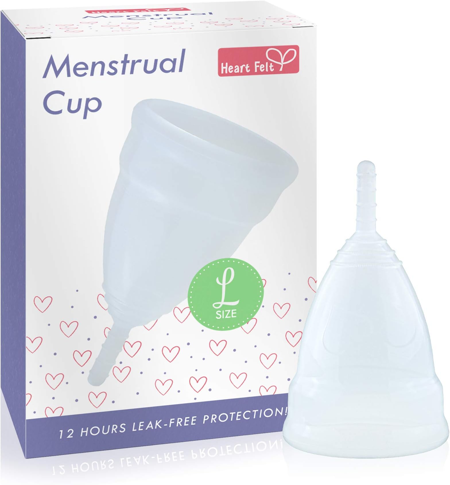 Heart Felt Menstrual Period Cup - Soft Comfort Fit - Best Non-Toxic, Pliable & Reusable Feminine Care - (Medium/Large for Post Childbirth)