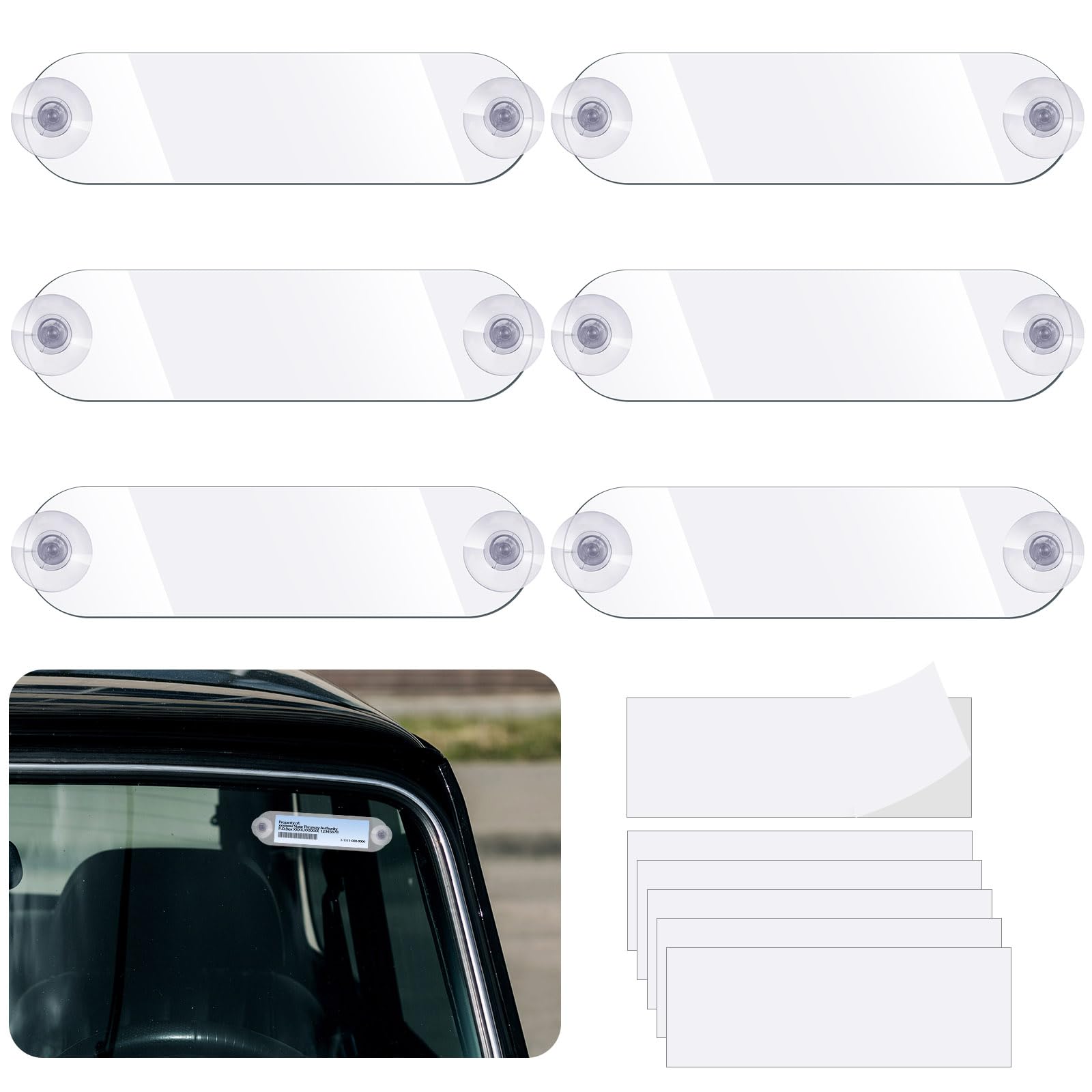 Photo 1 of RattanView Ez Pass Holder Transponder Holder for Car Windshield Ez Pass Mounting Strips with Adhesive and Strong Suction Cups for Visor Accessories, Easy to Install and Remove(6 Pcs)