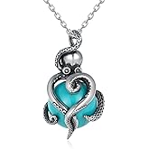 Biduanro Genuine Turquoise Octopus Necklace 925 Sterling Silver Turquoise Octopus Animal Necklace Nature Gemstone Vintage Real Turquoise Jewelry for Women