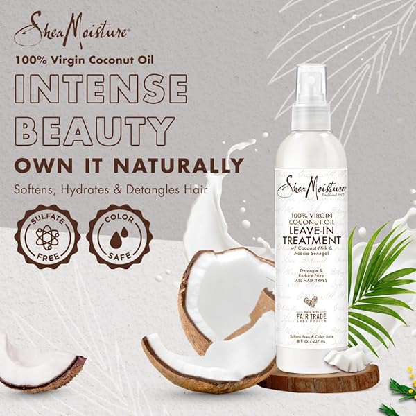 SHEA MOISTURE 100 PERCENT VIRGIN COCONUT OIL LEAVE-IN TREATMENT, 8 OUNCE
