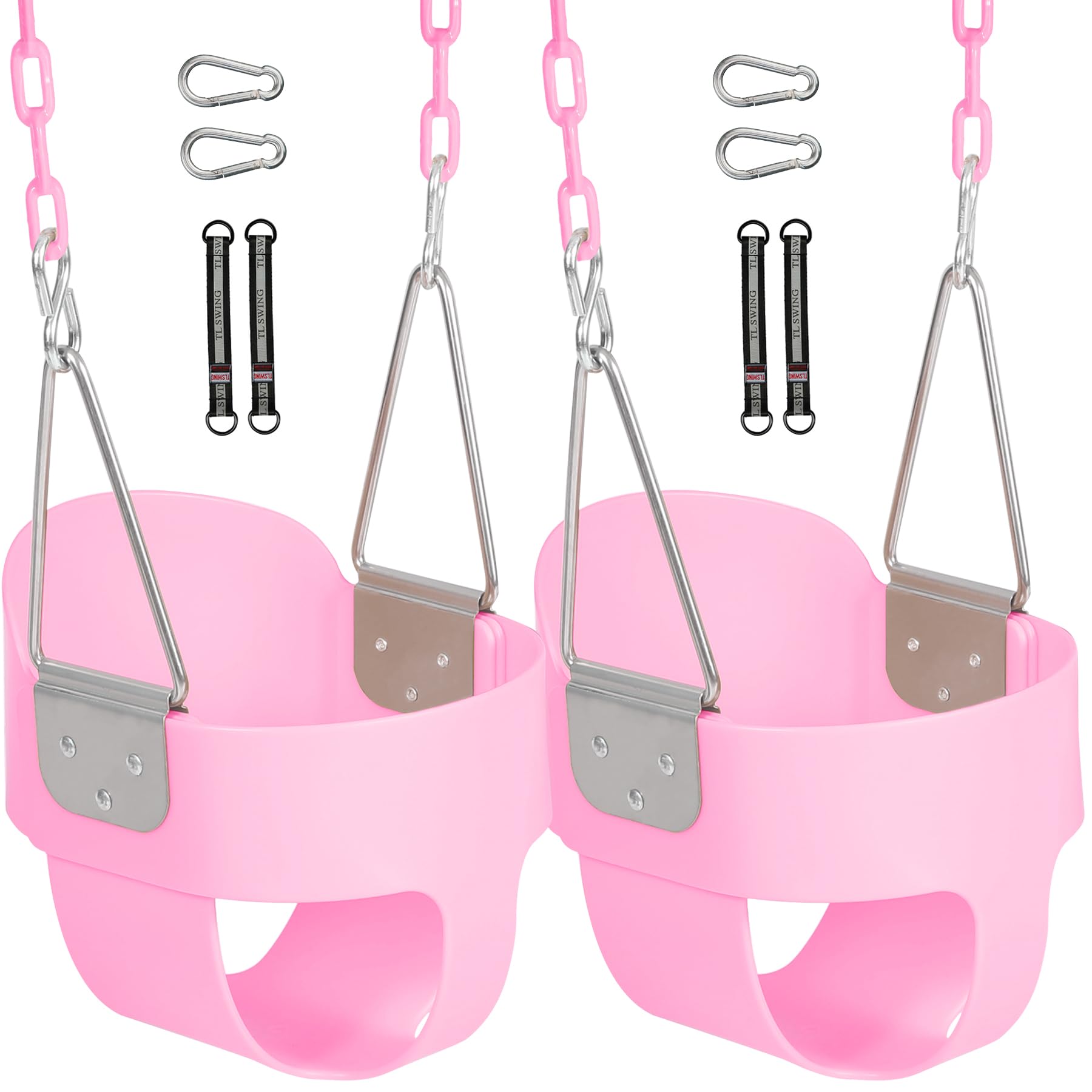 Domaker High Back Toddler Bucket Swing Seat with Coated Chains, Pink 2 Pack