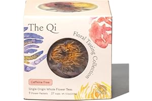 The-Qi Floral Tasting Collection Blooming Tea Variety Box – The Qi 9 Pcs Whole Flowers (Rose, Chrysanthemum, Lotus) – 100% All Natural Blooming Tea Gift Set, Caffeine-free – Makes 27 Cups