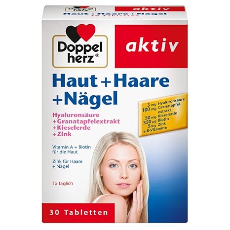 Doppelherz Haut + Haare + Nägel – Nahrungsergänzungsmittel mit Zink zum Erhalt normaler Haut – Plus Hyaluron & Kieselerde – 1