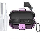 POZCIS [with Safety Lock] for Sony WF-C510 Case Cover, Clear Soft TPU Protective Earbuds Case with Carabiner & Cleaner Kit Accessories Set(Clear Purple)