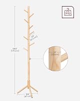 VASAGLE Wooden Tree Coat Rack 8 Hooks 3 Height Adjustable 47x47x175 cm view 7