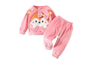 Baby Fleece Animal Sweatsuit 2Pcs Kids Girls Cute Print Pullover Shaggy Jogging Set Infant Fall Winter Warm Outfit