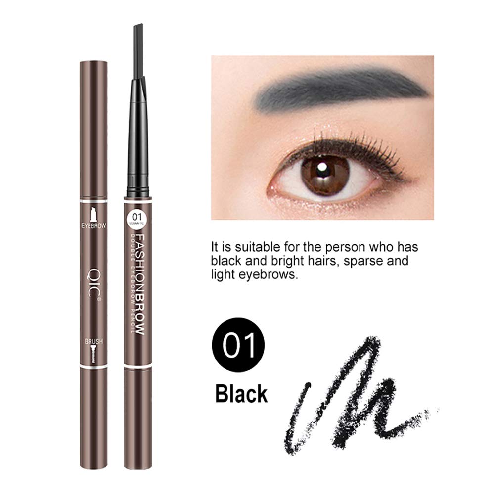 3D Eyebrow Pencil, Extra Long Thick Long Lasting Eyebrow Pencil Brow with Brush for Girls 2 PACK(Black