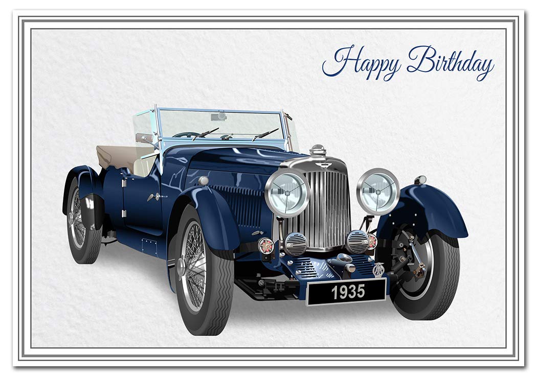 Special Birthday Card for Men - Vintage Sports Car Greeting - Classic Motor - Male Happy Bday Best Wishes all Ages - Unique Unusual Cool Vector Art for him - Blank inside - Made in UK — image 1