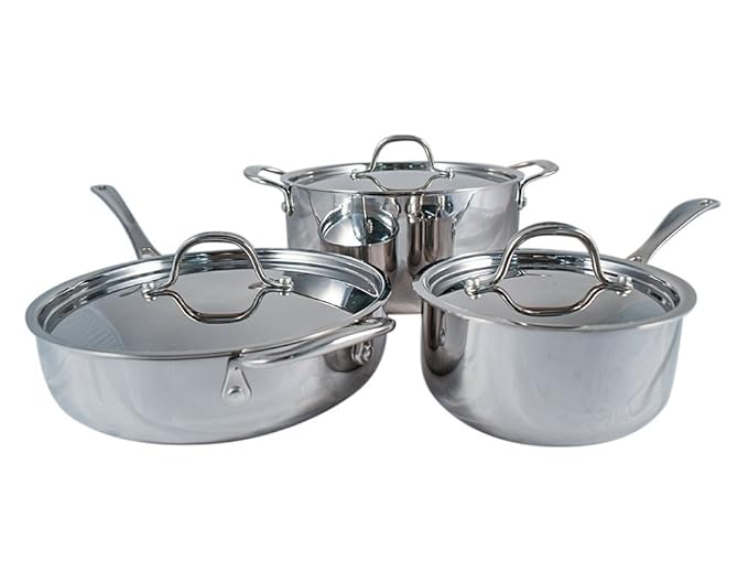 Amazon.com: Le Chef 5-ply Stainless Steel 6 Piece Cookware Set with Stainless Steel Lid.: Home & Kitchen