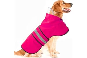 DADANFLY Dog Raincoat Waterproof Reflective Slicker - Lightweight Breathable Hooded Poncho Rain Coat Jacket with Adjustable Belly Strap and Leash Hole for Small Medium Large Dogs (Pink, X-Large)