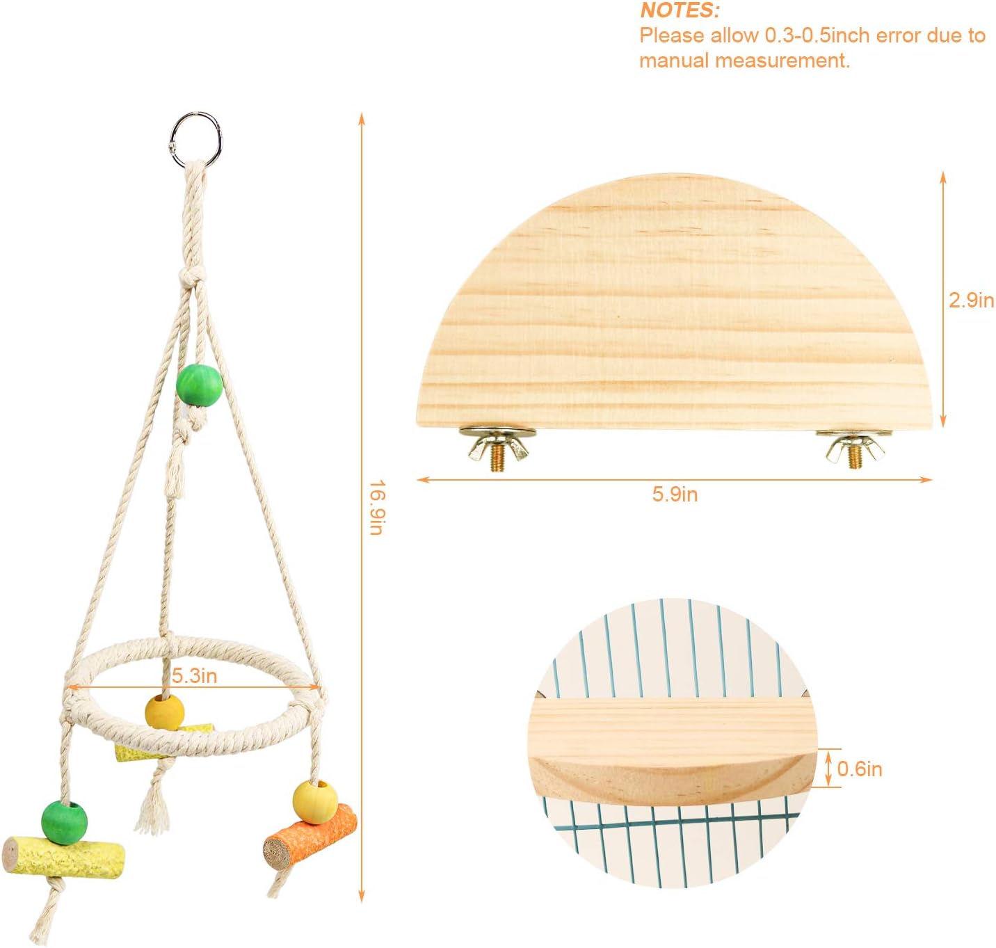 Bird Perch Stand Parrot Rope Swing Hanging Toy, Circle Ring Parakeet Perch Swing Toys&Bird Platform Parrot Stand Playground for Budgie Conure Finches Lovebird Cockatiel Cockatoo Exercise Toys (H01) : Pet Supplies