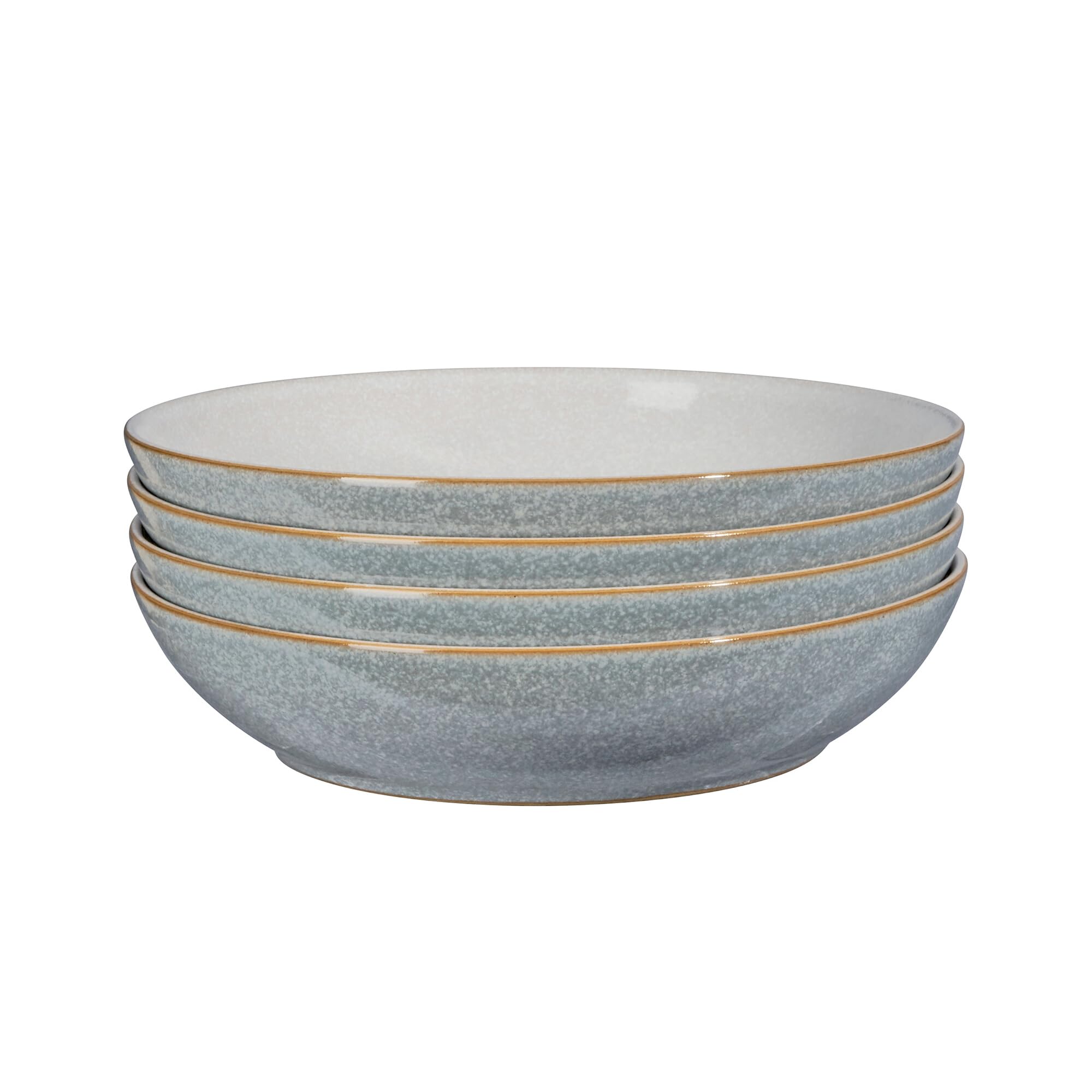 Denby - Elements Light Grey Pasta Bowls Set of 4 - Dishwasher Microwave Safe Crockery 1050ml 22cm - Pale Grey, White Ceramic Stoneware Tableware - Chip & Crack Resistant