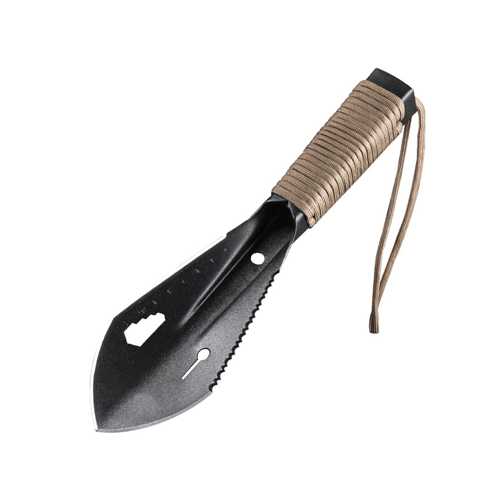 Multi Tool Survival Shovel Camping Spade Metal Scaled Hand Trowel with Paracord Handle for Outdoor Digging