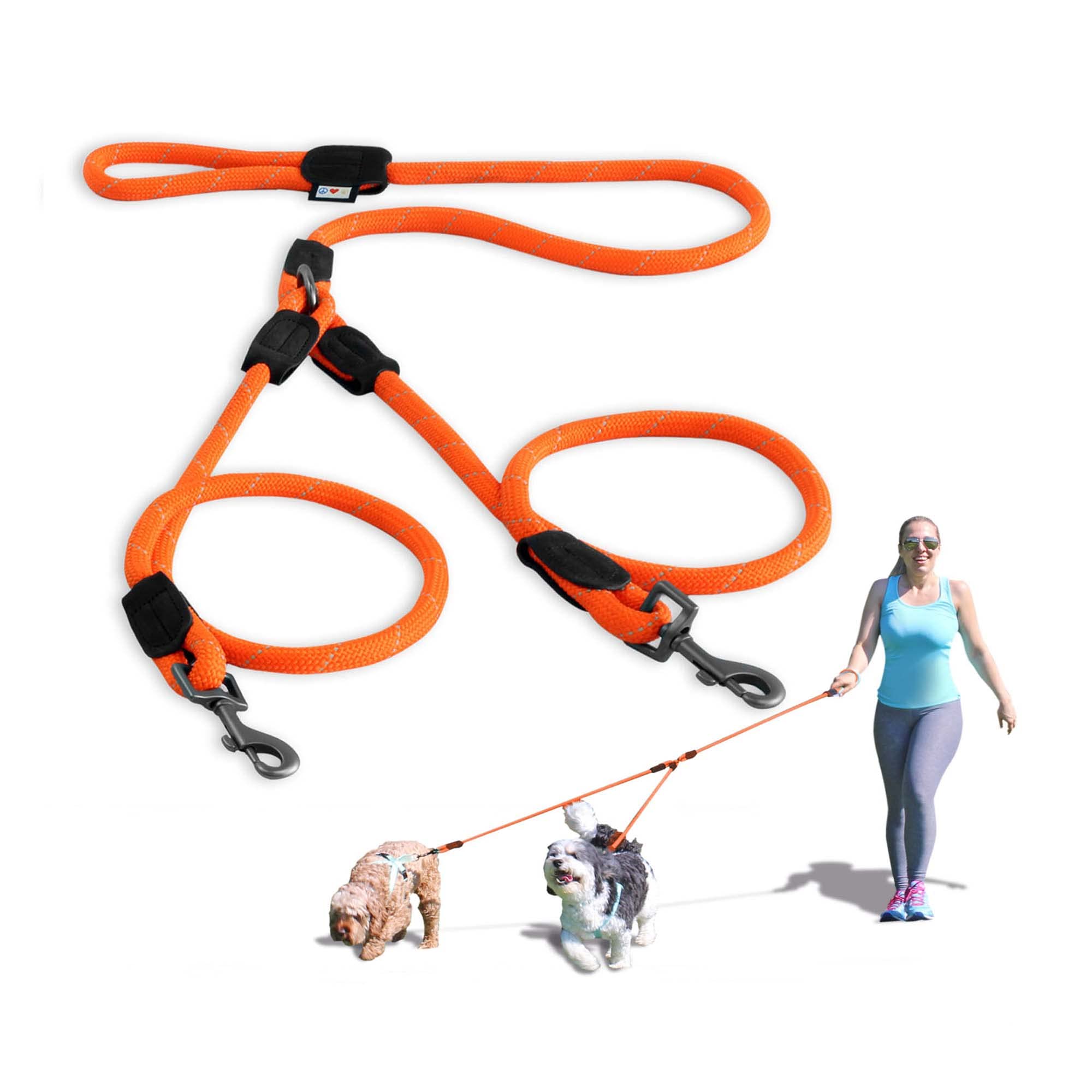PAWTITAS Pet 2 Dog Training Lead Training | Reflective Dog Lead | Double Dog Lead Anti Pull Dog Lead splitter| Dual Dog Lead for Medium Dog to Large Dog - M/L Orange Two Dog Lead