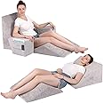 Lisenwood Foam Bed Wedge Pillow Set - Reading Pillow & Back Support Wedge Pillow for Sleeping - 4 Separated Sit Up Pillows for Bed - Angled Bed Pillow, Triangle Pillow for Back and Legs Support Gray