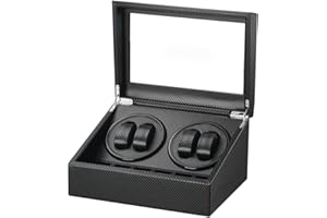 LINGFANSTORE Automatic Watch Winder with 4 Quiet Japanese Motor+ 6 Display Storage Spaces,Luxury Watch Box for Man/Woman's Watches (Carbon fiber leather-WW103T)