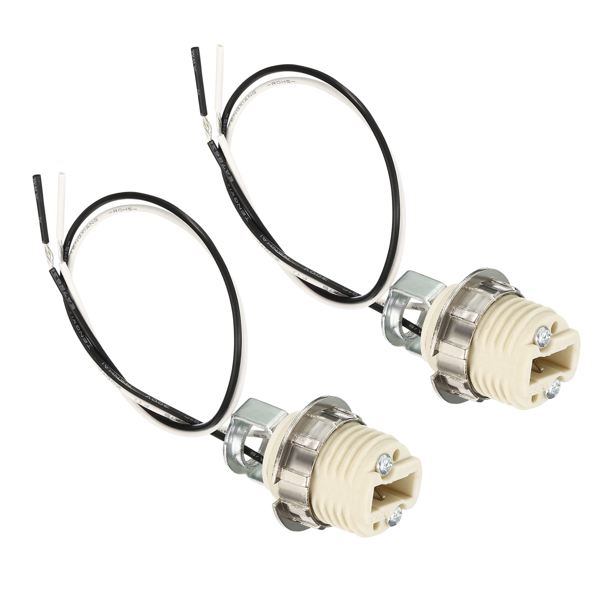 PATIKIL G9 Light Base Socket Kit, 2 Pack 10 Inch Long Wire Lead Ceramic Lamp Holder Base with Socket Ring Removal Tool, White