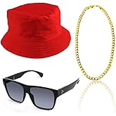 Beelittle 80s/90s Hip Hop Costume Kit Cool Rapper Outfits,Bucket Hat Sunglasses Gold Plated Chain