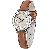 PINDOWS Minimalist Watches for Women, Gold-Tone Case with Black Leather Strap, Fashionable, Everyday Elegant Quartz Analog Dress Watch