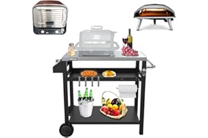 BBQCUKER Grill Table, Large 3-Shelves Stainless Steel Flattop Grill Cart, Movable Outdoor Inside Multifunctional Kitchen Carts on 2 Wheels for Camping Picnic Cooking BBQ