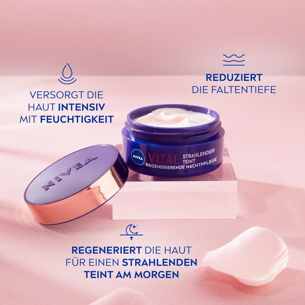 NIVEA VITAL Strahlender Teint Regenerierende Nachtpflege für reife Haut, Gesichtspflege für straffere und regenerierte Haut, Nachtcreme mit Rosenblüten Öl, Calcium und Kreatin (50 ml) 2