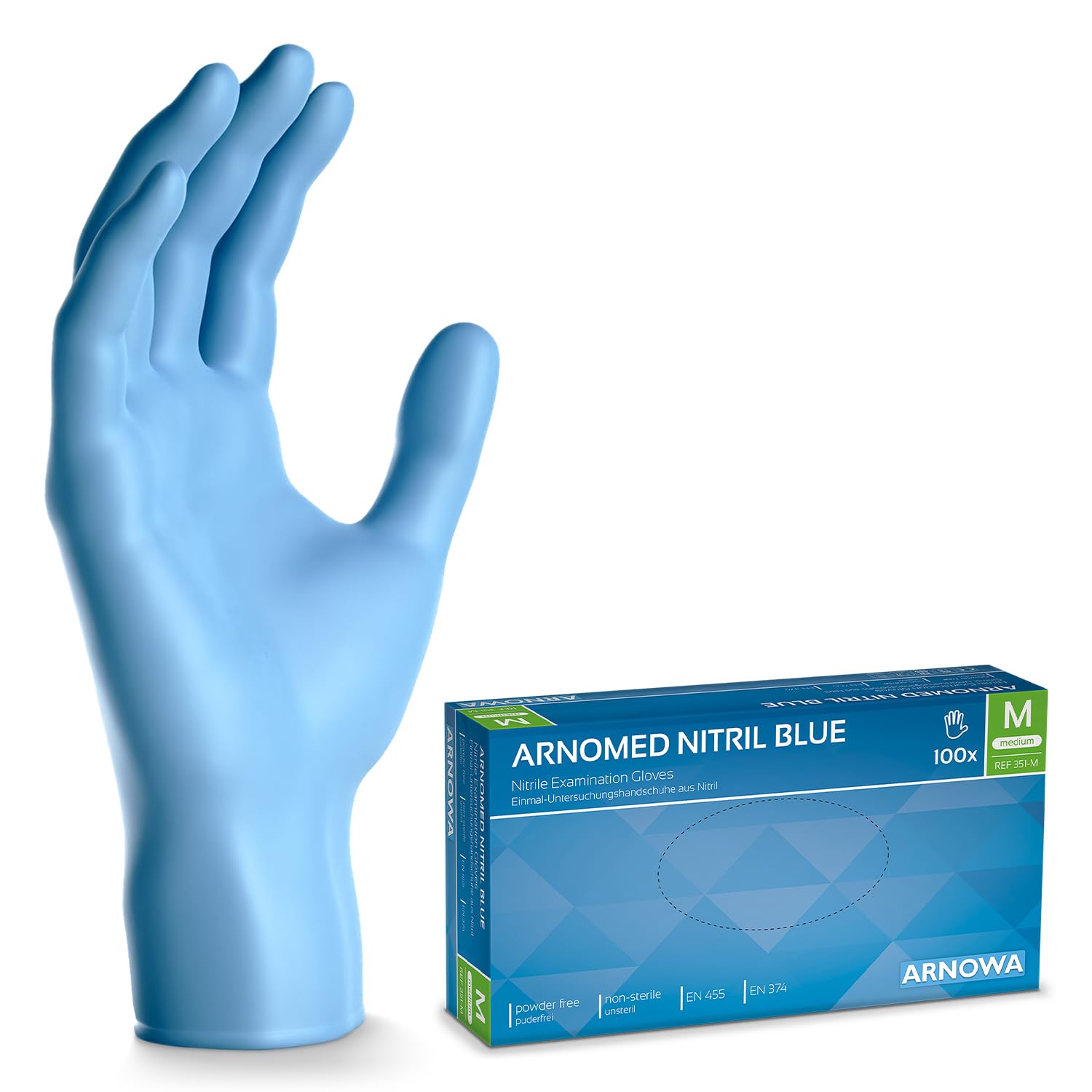 Arnomed Disposable Nitrile Gloves, Powder-, Latex-, Blue, Size M, Pack of 100
