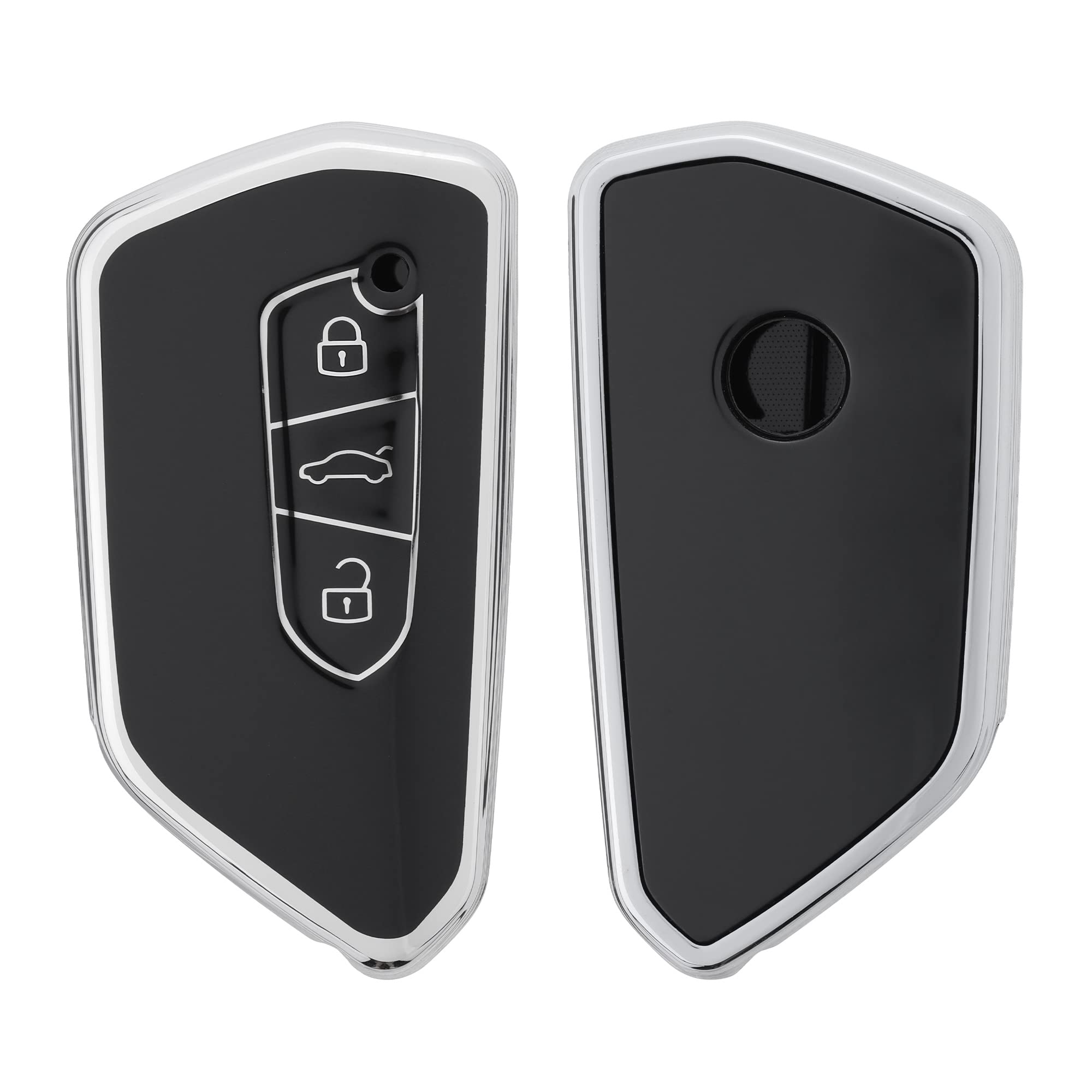kwmobile Key Cover Compatible with VW Golf 8 3 Button Car Key - Car Key Fob Case Protector - Black/Silver