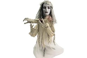 Haunted Hill Farm Scary Groundbreaker Haunted Bride, Halloween Animatronic with Touch Activated Lights and Sound, Battery Operated Indoor or Covered Outdoor Halloween Decorations, Creepy Fright Props
