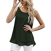 Jouica Women's Sleeveless Chiffon Tank Top Double Layers Casual Blouse Tunic