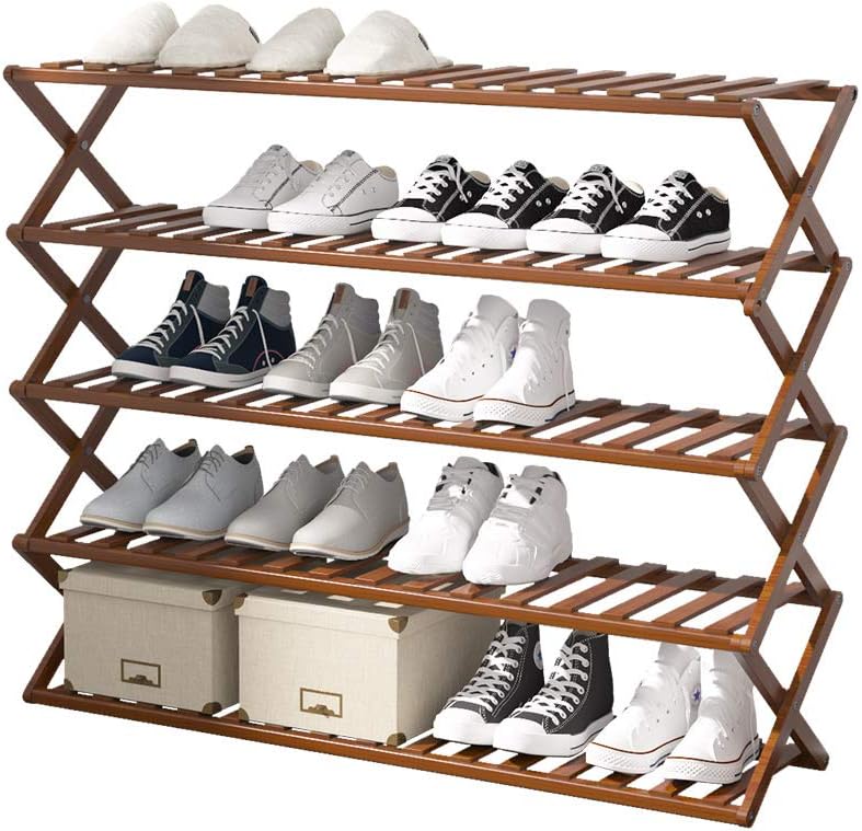 UDEAR Bamboo Shoe Rack,Foldable Free Standing Shoe Shelf