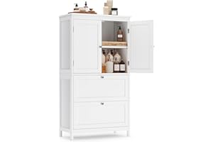 VASAGLE Bathroom Floor Storage Cabinet, Bathroom Storage Unit, Freestanding Cabinet with 2 Drawers and 2 Doors, Adjustable Sh