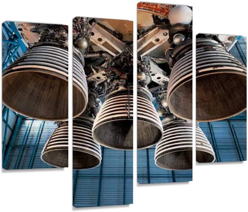 Paintings - Saturn 5 rocket engine and exhaust pipes Canvas Wall Art Hanging Paintings Modern Artwork Abstract Picture Prints Home Decoration Gift Unique Designed Framed 4 panel