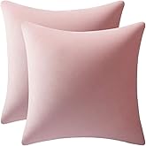 DEZENE Euro Sham Covers 24x24 Pink: Pack of 2 Cozy Soft Velvet Square Modern Luxury Decorative Throw Pillow Cases for Sofa Couch Living Room Bed Home Decor