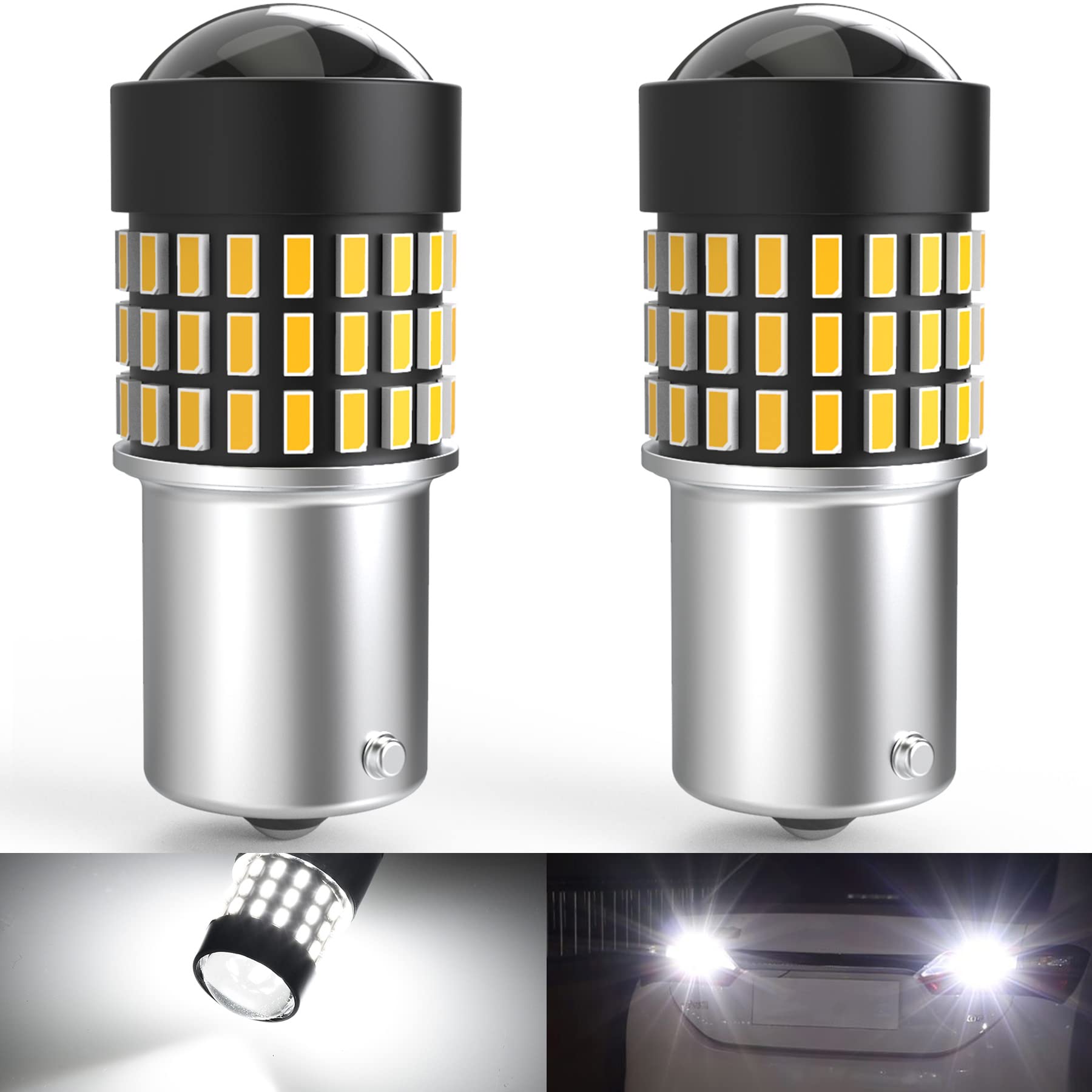 NATGIC 1156 BA15S 1141 1095 1073 7506 LED Bulbs 1800LM 3014SMD 78-EX Chipsets with Lens Projector for Brake Side Marker Backup Reverse Lights,Xenon White,12-24V(2-Pack)