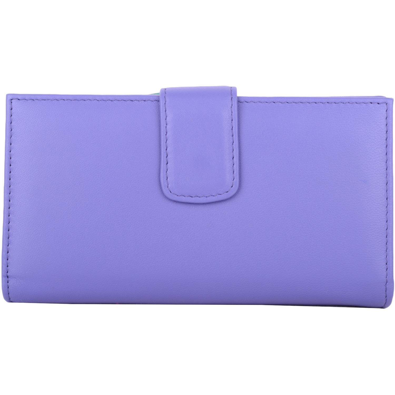 Womens Super Soft Leather RFID Protected Multi Functional Purse with Contrast Colout Panel - Violet/Turquoise