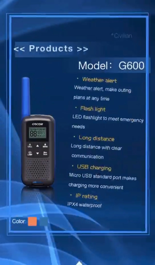 6 GOCOM+Talkies+Channels+Rechargeable+Weather