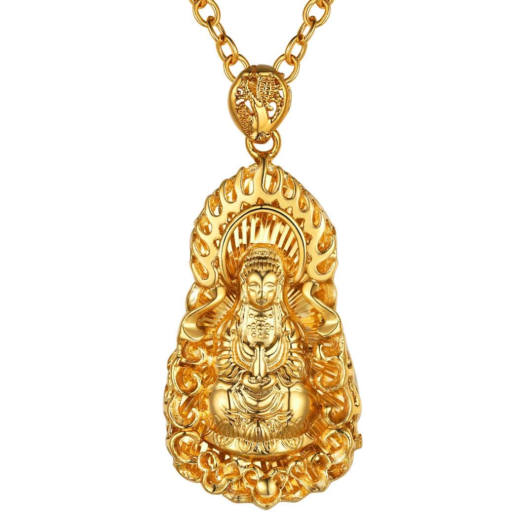 GoldChic JEWELRY Avalokitesvara Bodhisattva Necklace, Gold Guan Yin Pendant Goddess Of Mercy Amulet Talisman Jewellery Gifts For Buddhist — image 1