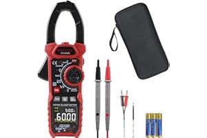 Amp Meter clamp ac/dc, 6000 Count Clamp Meter Measures 1000A Current, 1000V Voltage, with Temperature, NCV, LPF, Diode, Continuity, Duty Cycle, Frequency, Resistance, Capacitance, Mayilon HT208D