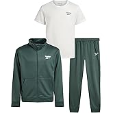 Reebok Boys Joggers Set - 3 Piece Boys Tracksuit Set with Tricot Zip Up Jacket Athletic Cotton T-Shirt and Jogger Sweatpants