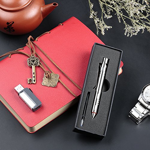 SMOOTHER Stainless Steel Tactical Pen With Whistle and Refill Cap & Clip For Outdoor Car Office Home Signature Gift Self Defense Alarm Uses, EDC Self Protection Tool Pen With 2 Black Writing Refills