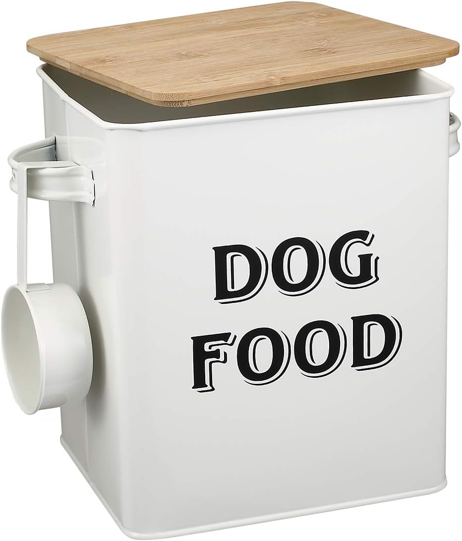 Dog Food and Treats Containers Set including Scoop for Dogs -Tight Fitting Wood Lids, Coated Carbon Steel - Image 3