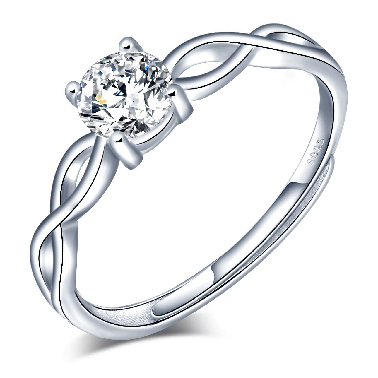 CPSLOVE 925 Sterling Silver Women's Ring, Four-Claw Zircon Garland Rings, Adjustable Size, Elegant engagement ring, DDiamond wedding ring