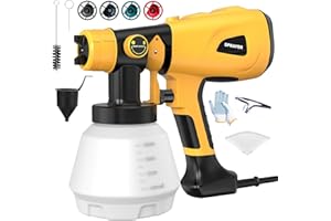 LESONJOY Paint Sprayer 1000W High Power Electric Spray Paint Gun with Adjustable Spray Width Knob 4 Nozzles and 3 Patterns Easy to Clean for Furniture Home Interior House Painting Yellow