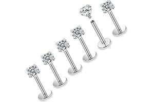Rmsnxnnz 16G ASTM F136 Titanium Surgical Steel Internal Thread Flat Back Studs Earrings Lip Rings Labret Medusa Helix Tragus Cartilage Earring stud Piercing Jewelry for Women Men Silver Black Gold