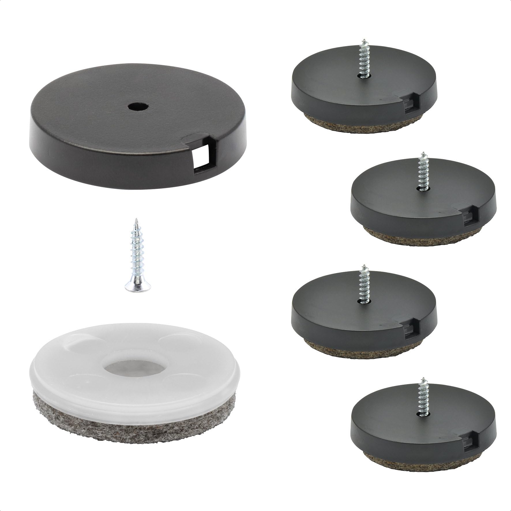 WAGNER QuickClick® Felt glides furniture glides chair glides I 4pcs. set to screw on I 4x base+screw+interchangeable glide insert - wool felt ULTRASOFT - diameter Ø 40 mm - Made in Germany - 15808700