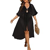SWOMOG Women Cover Ups Plus Size Swimsuit Chiffon Kimono Long Cardigan Open Front Bathing Suit Summer Flowy Bikini Beachwear