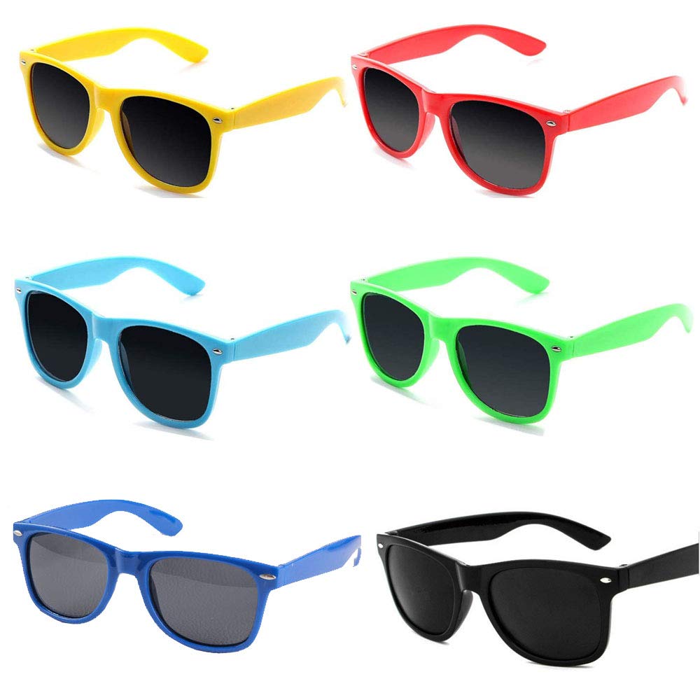 6 Pack Neon Party Sunglasses Bulk Kids Adults Unisex Retro Party Favours Supplies Sun Glasses