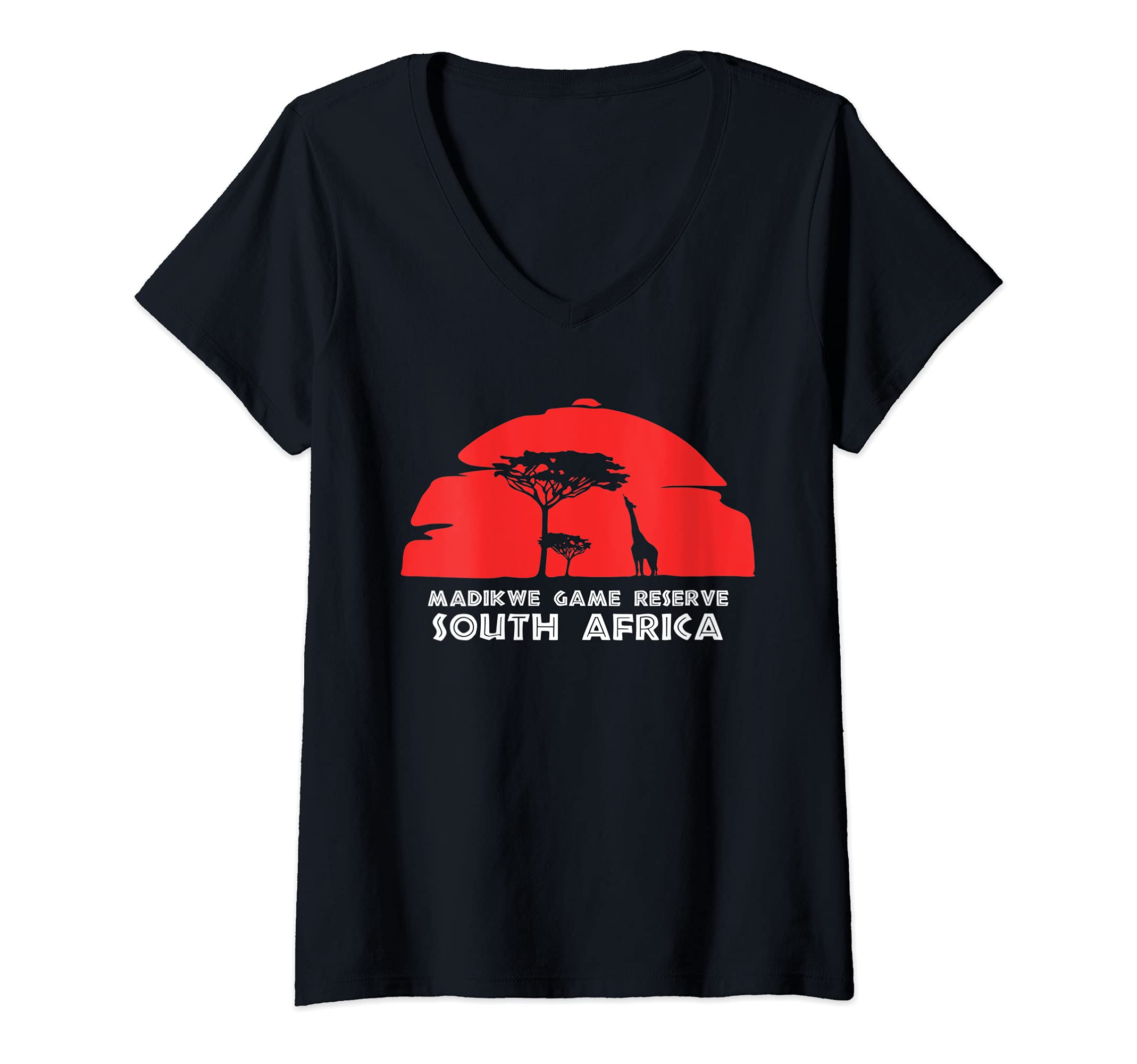 Womens Madikwe Game Reserve, South Africa Africa Safari Girrafe V-Neck T-Shirt