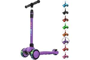 Allek Kick Scooter B03, Lean 'N Glide 3-Wheeled Push Scooter with Extra Wide PU Light-Up Wheels, Any Height Adjustable Handlebar and Strong Thick Deck for Children from 3-12yrs (Purple)