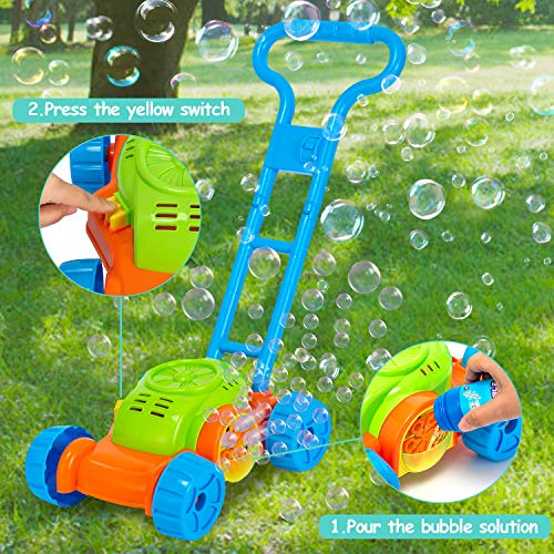 Oak Leaf Bubble Mower, Kid Lawn Mower Machine Outdoor Push Toys with 3 Bubble Solutions (12oz and 24oz) and 3 Bubble Sticks, for Kid Baby Toddler - Thumbnail 4